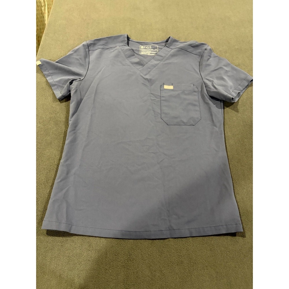 FIGS Technical Collection Leon Three Pocket Scrub Top Men XS Gray V Neck Medical